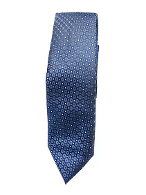 Premium Slik Regular Free Size Necktie for Men with Pocket Square - Navy Blue Foulard Design