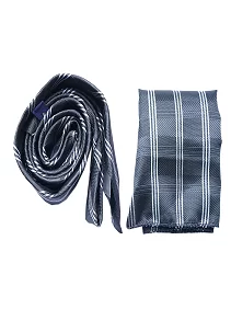 Rare Combee Premium Necktie for Men with a Pocket Square Grey Checked Design For Corporate, Partyware