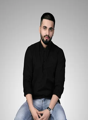 CROWN WORLD Men's Cotton Regular Black Short Kurta , Casual & Ethnic Wear with Long Sleeve