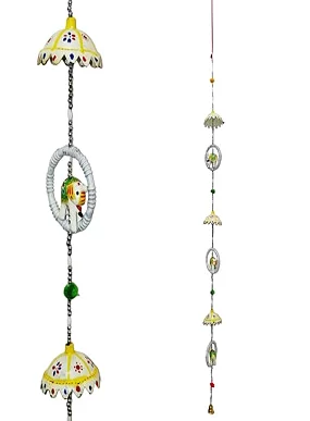 Palak Saxena Rajasthani Multicolor Elephant Latkan with Chatri Ring Set of 2 | Hanging Décor for Wall, Window, Garden, Home & Office Item (Multicolor)