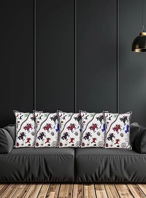Set of 5 Decorative Cushion Covers, 40 x 40 cm, Square Cotton Linen Beautiful Decorative Cushion Covers with Hidden Zip, Single-Sided Print, Decorative Cushion Covers for Sofa, Car, Outdoor, Bedroom