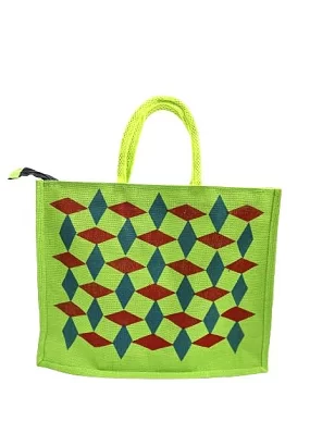 spacious Jute Bag with Zipper Closure, Full Sizet and Large Handles,MultiPurpose Jute Bag for Office/College/School,Tiffin,Shopping/Grocery Bag, Eco-Friendly Bag For Men,Women and Kids (Green)