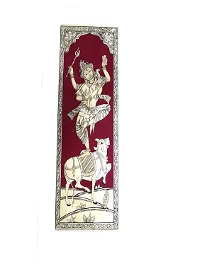 Palak Saxena Divine Lord Shiva Pattachitra Art – Dancing on Nandi with Intricate Detailing – Handmade Tussar Silk Painting (50 x 25 cm, Unframed)