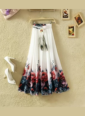 Long Skirt of Women | Women's Ethnic Flared Skirt - Fancy Dori & Button Work | Silk Long Skirt for Festive & Casual Wear