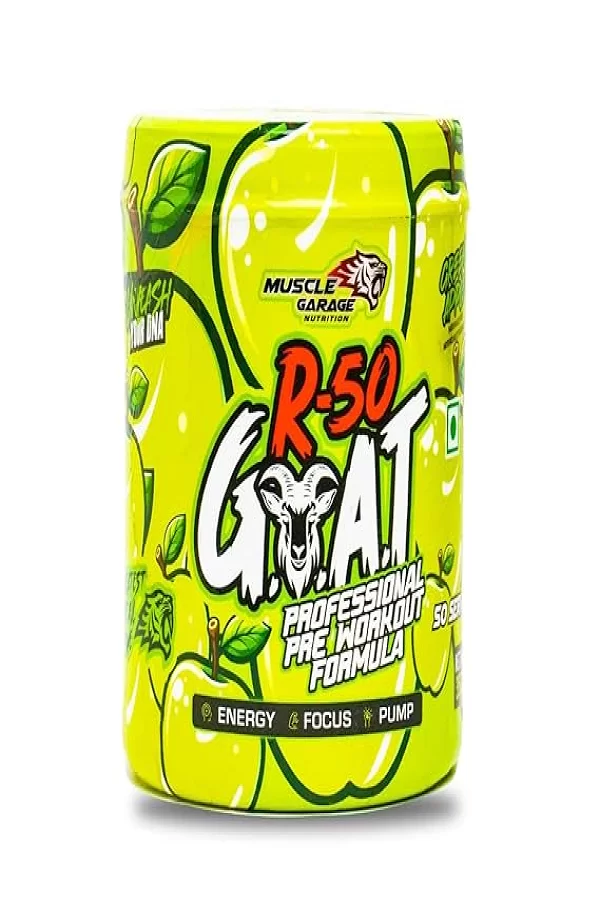 Muscle Garage R-50 GOAT Pre-Workout| Energy, Focus, Strength & Muscle Pump Booster | 50 Servings – Explosive Performance Supplement | Mango Flavor | 350 gm