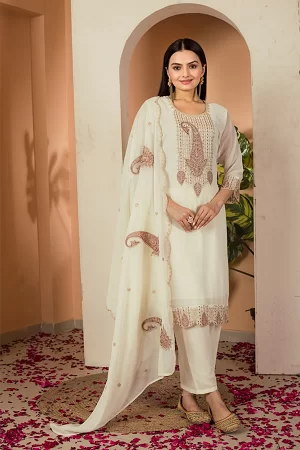 Designer Faux Georgette Kurti Set with Embroidery & Sequins | Full-Stitched Kurti, Pant & Dupatta Set for Women (M to XXL)