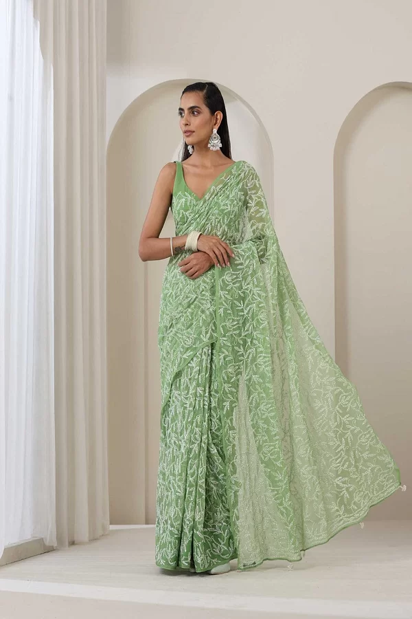 Lucknow Chikankari Georgette tepchi saree