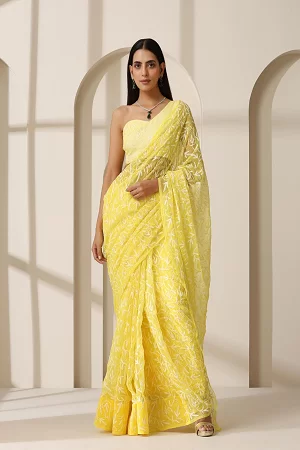 Lucknow Chikankari Georgette tepchi saree