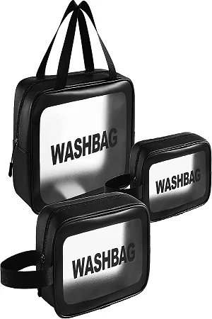 Laxora Beauty Cosmetic Pouch Make up Bag Toiletry Bag Set of 3 Light Pink and Black Black