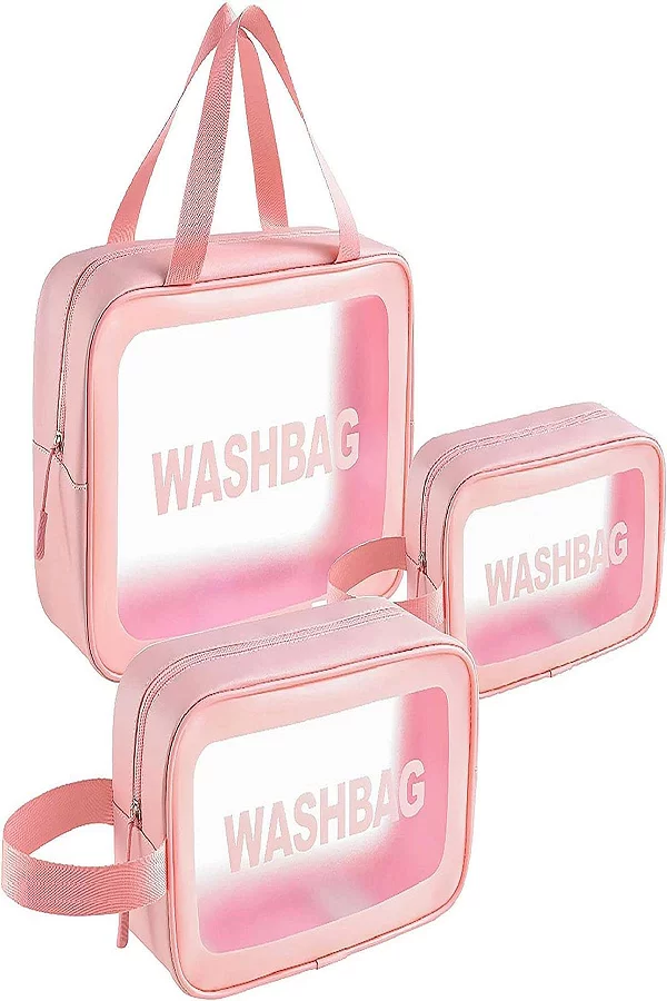 Laxora Beauty Cosmetic Pouch Make up Bag Toiletry Bag Set of 3 Light Pink and Black Pink