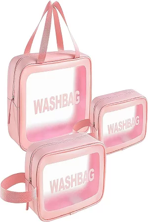 Laxora Beauty Cosmetic Pouch Make up Bag Toiletry Bag Set of 3 Light Pink and Black Pink